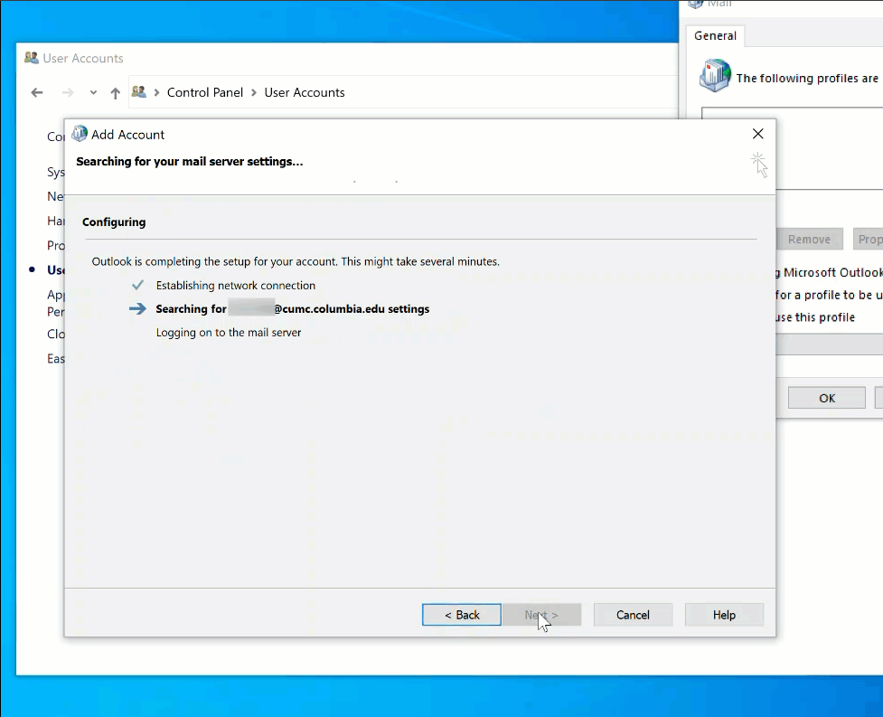 Animation of sign in after Outlook finds your account