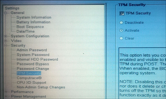 TPM in BIOS Settings