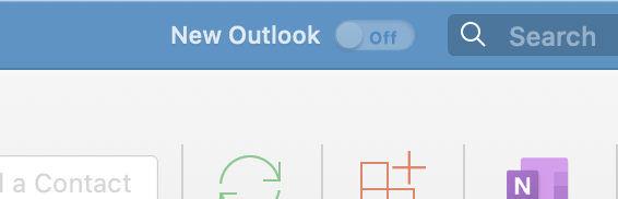 Section of Outlook's upper right menu with New Outlook toggle set to Off