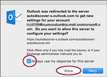 Outlook was redirected to the server message