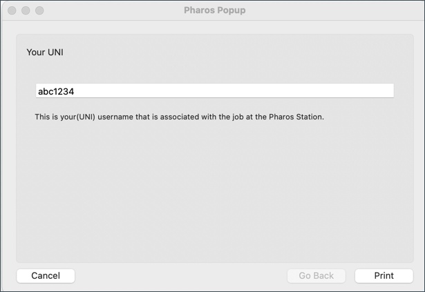 Pharos popup window prompting for your uni