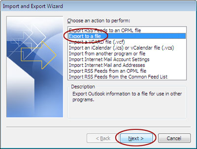 Export file window