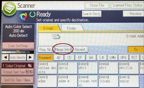 Scanner menu in touch display