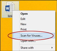 Scan for Viruses option in right-click menu for downloaded file