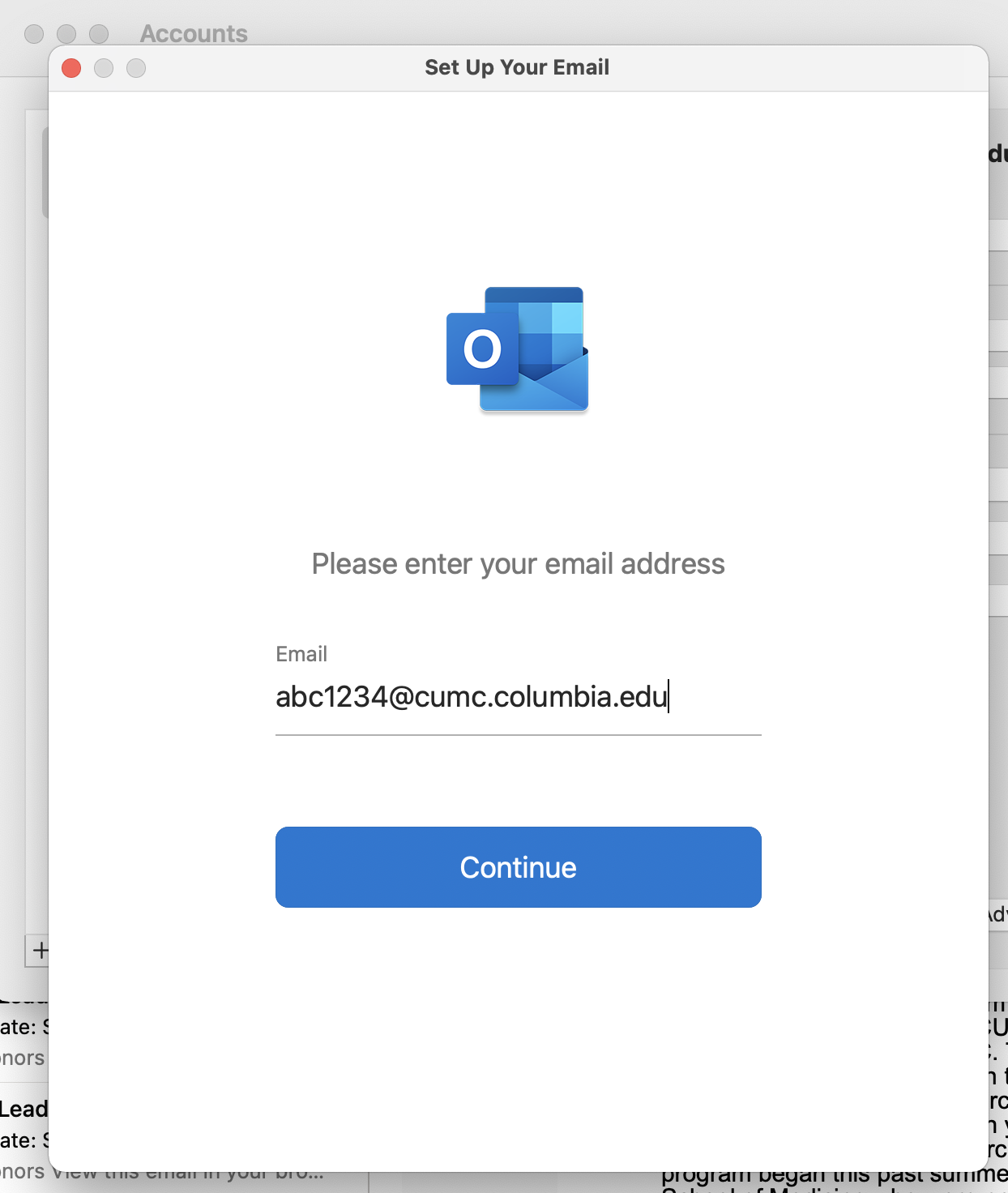 Outlook prompt for email address