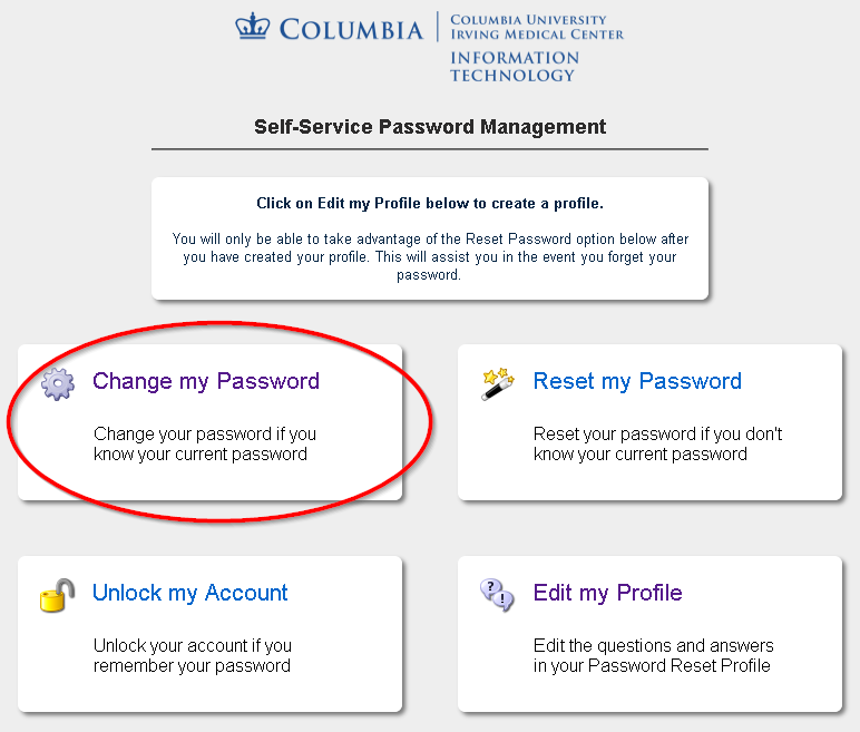 myPassword portal with the "change my Password" option circled