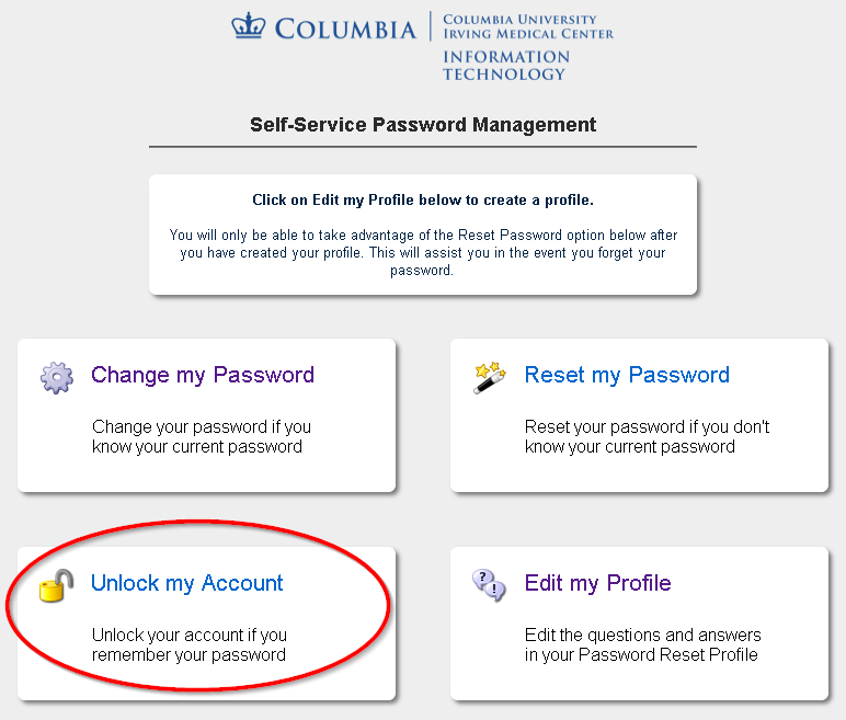 myPassword portal with the "unlock my Password" option circled