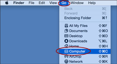 Macintosh Finder Go menu with Computer option