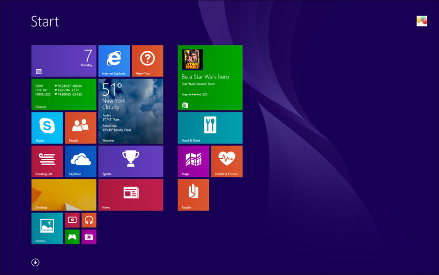 Windows 8 desktop with tiles