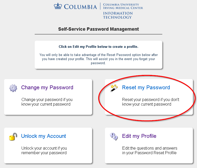 myPassword portal with the "reset my Password" option circled