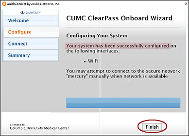 CUMC ClearPass Wizard Success Message