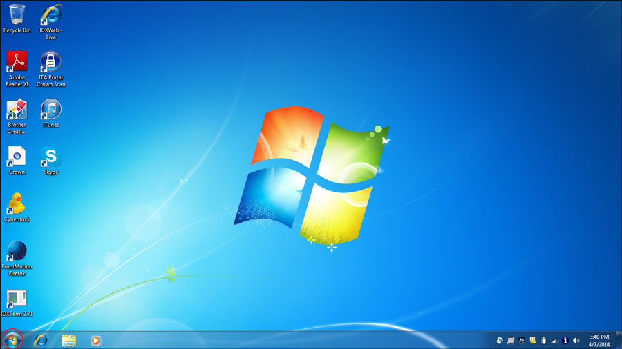 Windows 7 or Vista desktop with Start icon in lower left