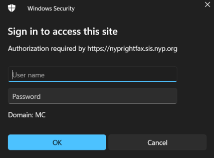 A window saying sign in to access this site. User name and Password are requested.