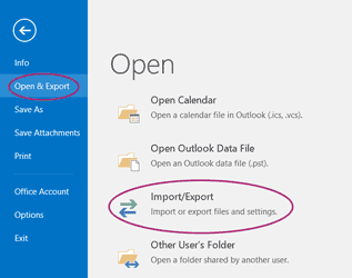 Outlook Open and Import/Export Links