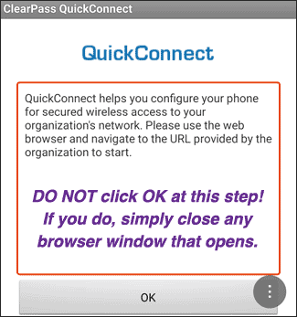 QuickConnect OK prompt