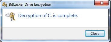 BitLocker decryption complete message