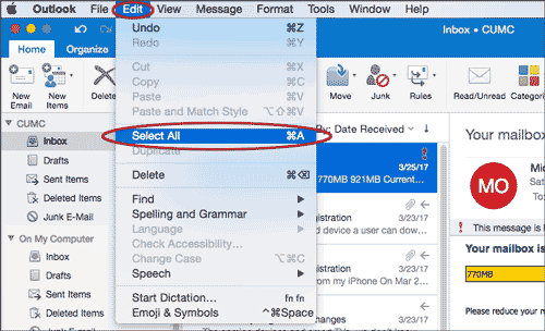 Select All messages in the current folder