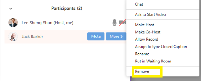 Remove in participant menu