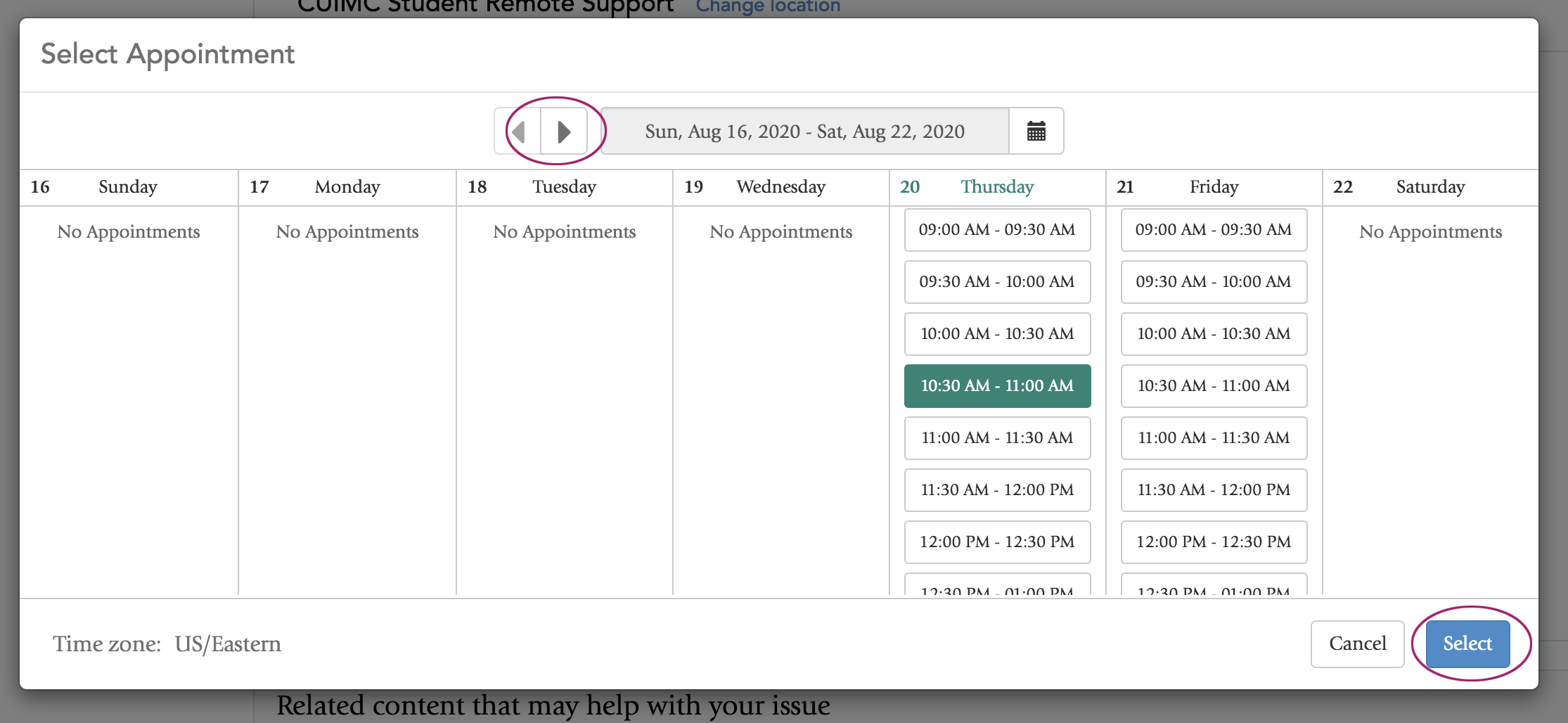 Appointment times in calendar