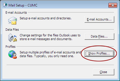 Windows Mail Show Profiles button