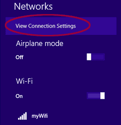 Windows 8 View Connection Settings link 