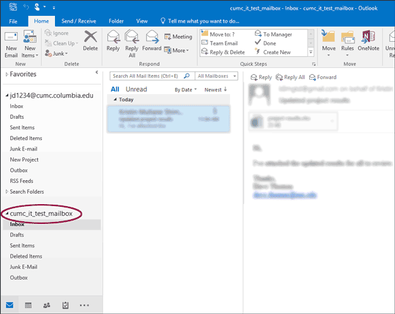 Shared Mailbox heading in Outlook folder list