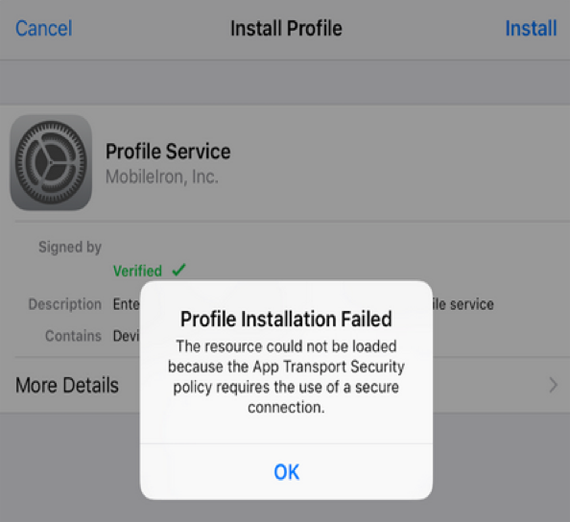 Profile installation failed error