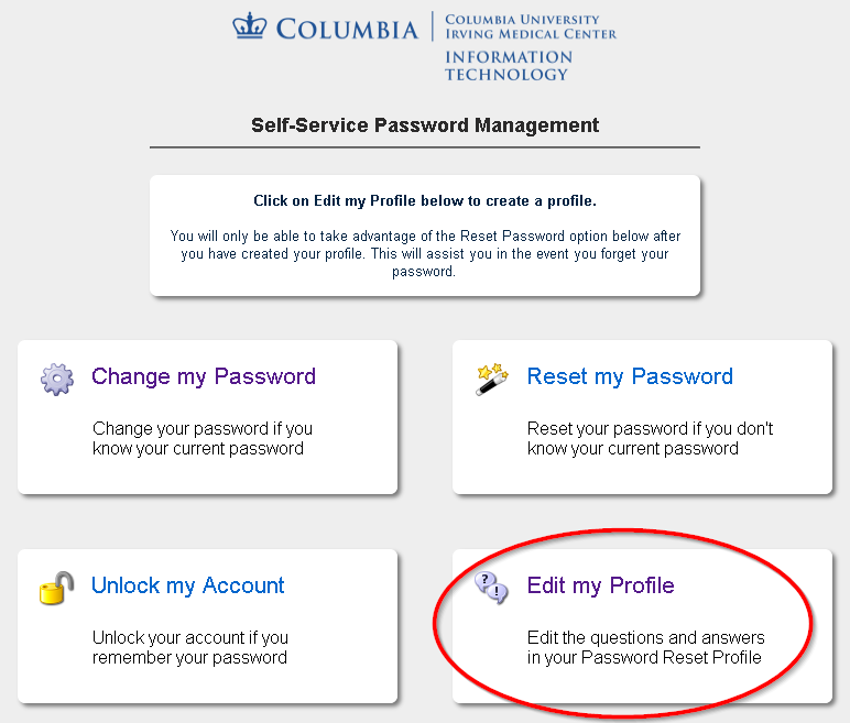 my password site image, with the option to "edit my profile" circled.
