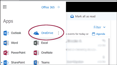 OneDrive link in list of Apps