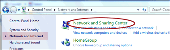 Network and Sharing link in Control Panel